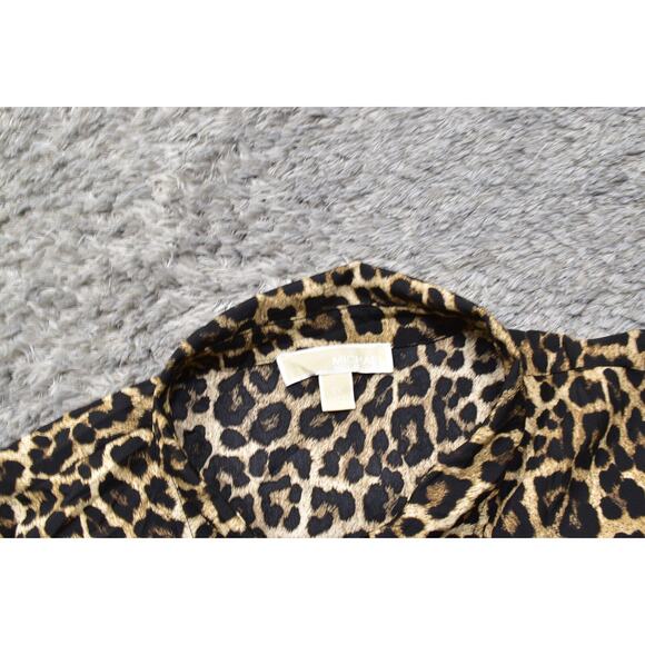 Michael Kors Brown Cheetah Button-Up Top, XL, Polyester Full Zip Long Sleeve - Picture 5 of 7